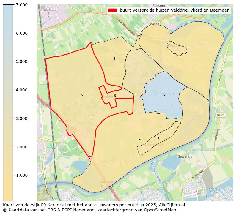 Afbeelding van de buurt Verspreide huizen Velddriel Vlierd en Beemden op de kaart.