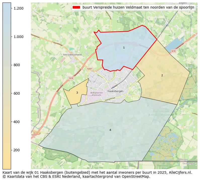 Afbeelding van de buurt Verspreide huizen Veldmaat ten noorden van de spoorlijn op de kaart.