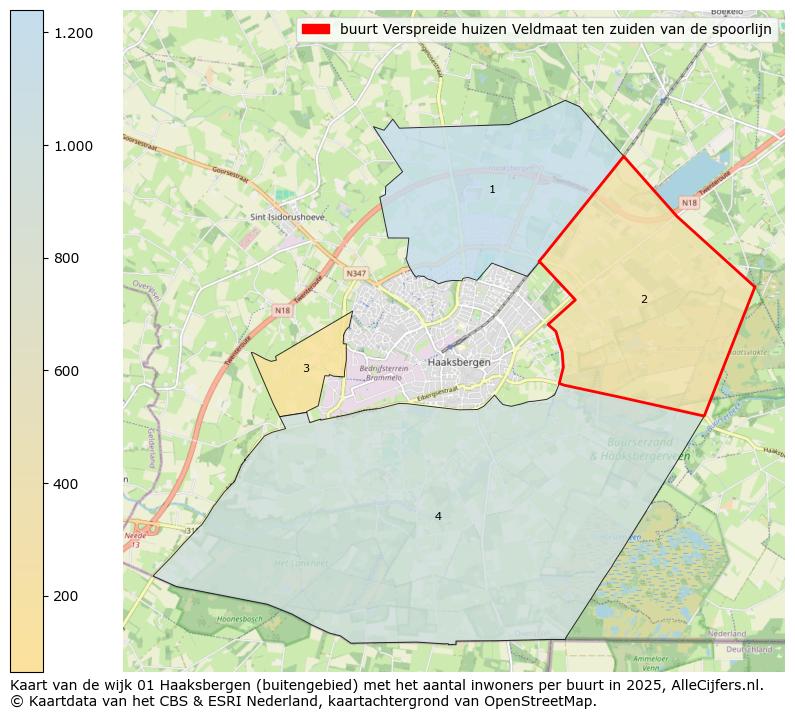 Afbeelding van de buurt Verspreide huizen Veldmaat ten zuiden van de spoorlijn op de kaart.