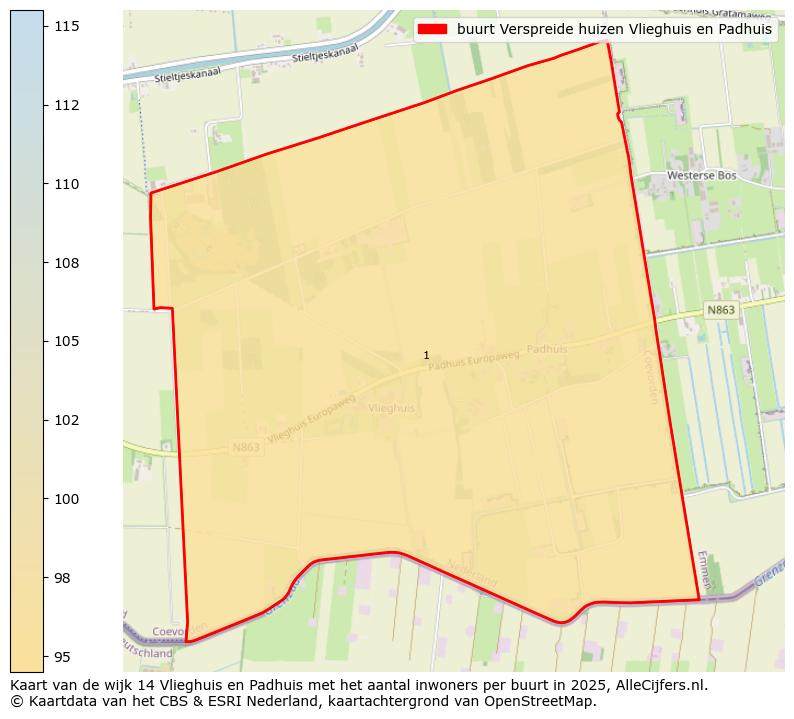 Afbeelding van de buurt Verspreide huizen Vlieghuis en Padhuis op de kaart.