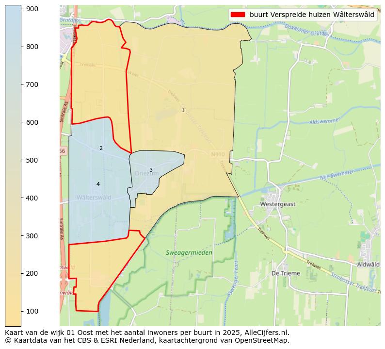 Afbeelding van de buurt Verspreide huizen Wâlterswâld op de kaart.
