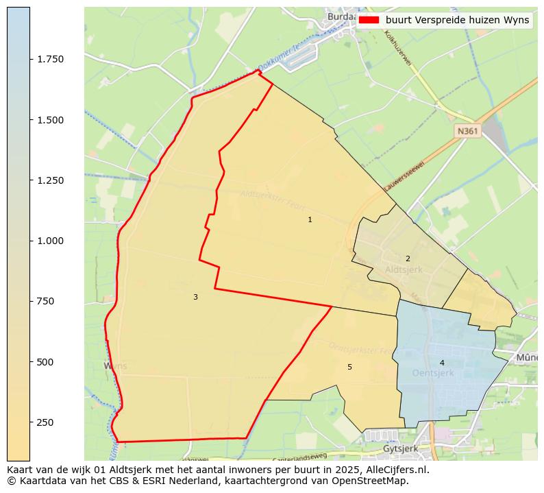 Afbeelding van de buurt Verspreide huizen Wyns op de kaart.