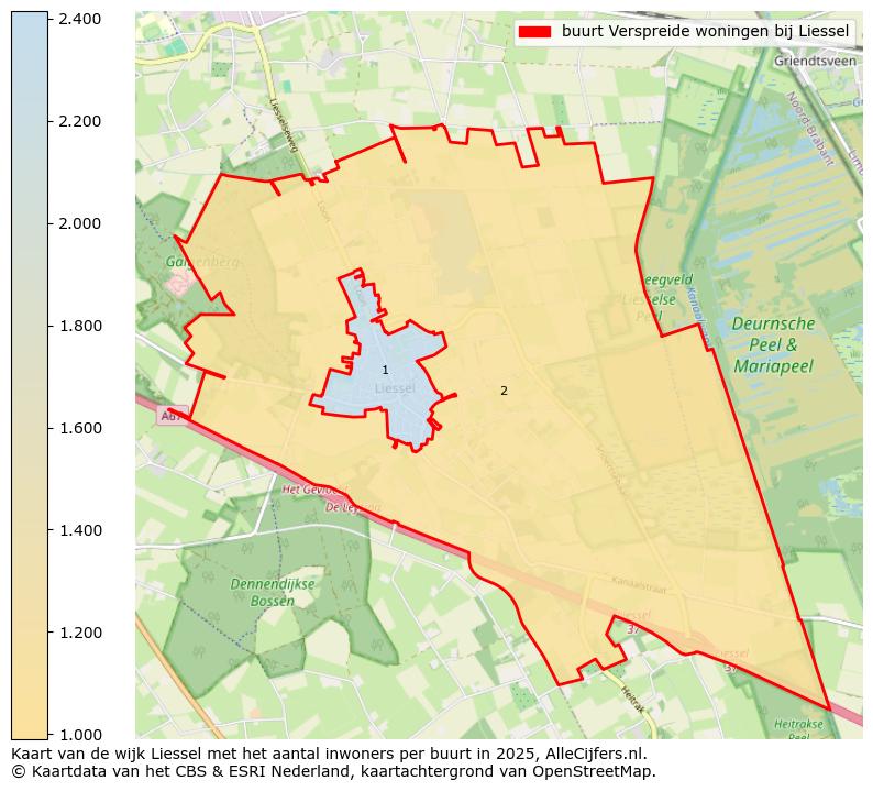 Afbeelding van de buurt Verspreide woningen bij Liessel op de kaart.