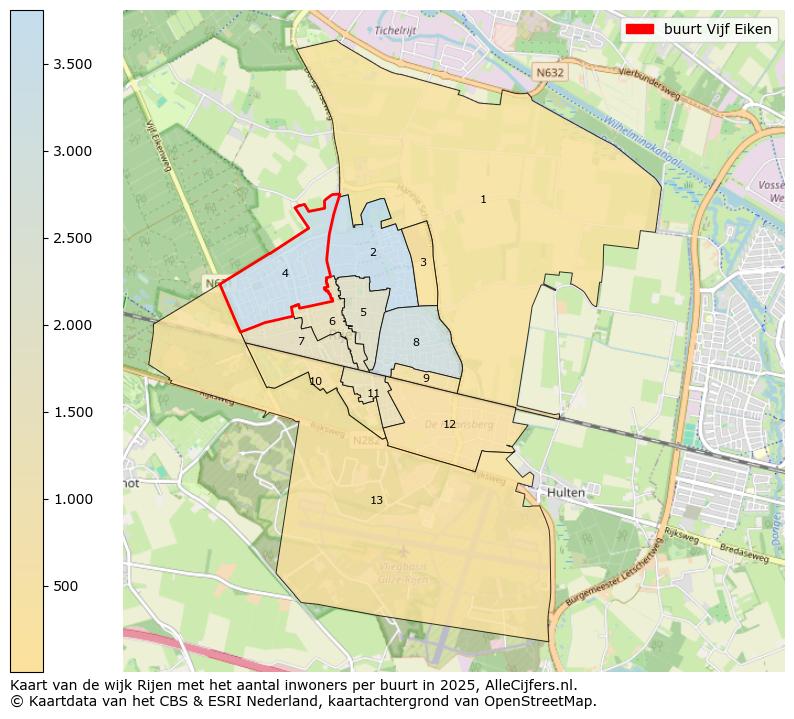 Afbeelding van de buurt Vijf Eiken op de kaart.