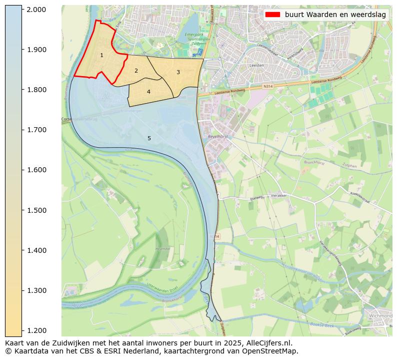 Afbeelding van de buurt Waarden en weerdslag op de kaart.