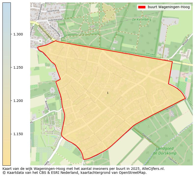 Afbeelding van de buurt Wageningen-Hoog op de kaart.