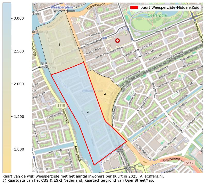 Afbeelding van de buurt Weesperzijde-Midden/Zuid op de kaart.