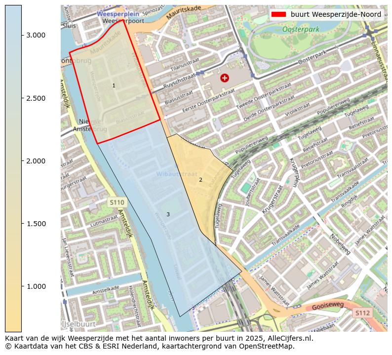 Afbeelding van de buurt Weesperzijde-Noord op de kaart.