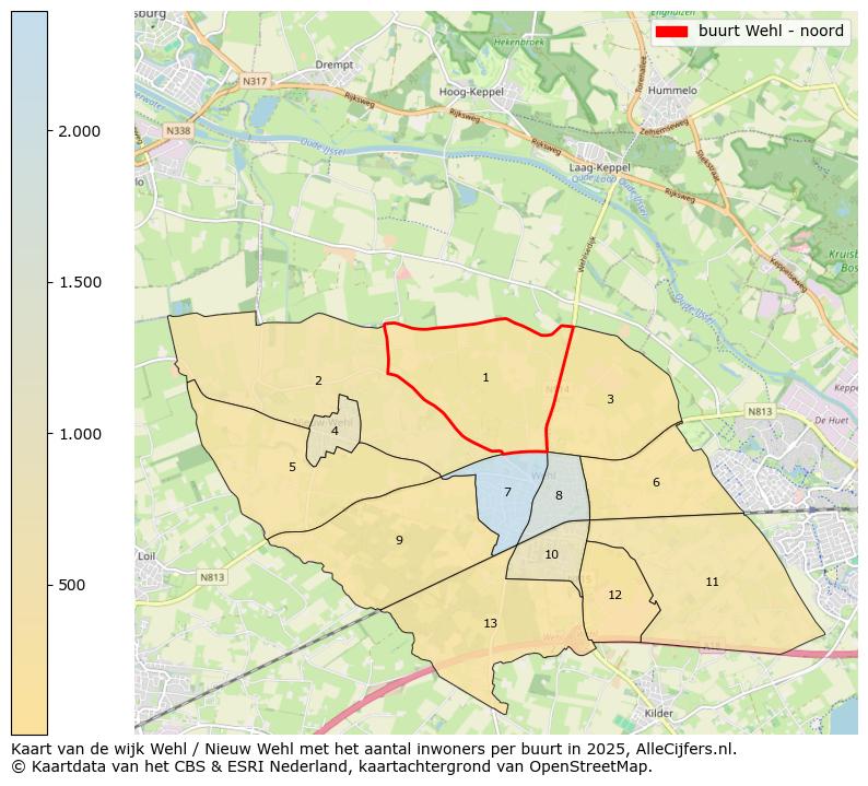 Afbeelding van de buurt Wehl - noord op de kaart.