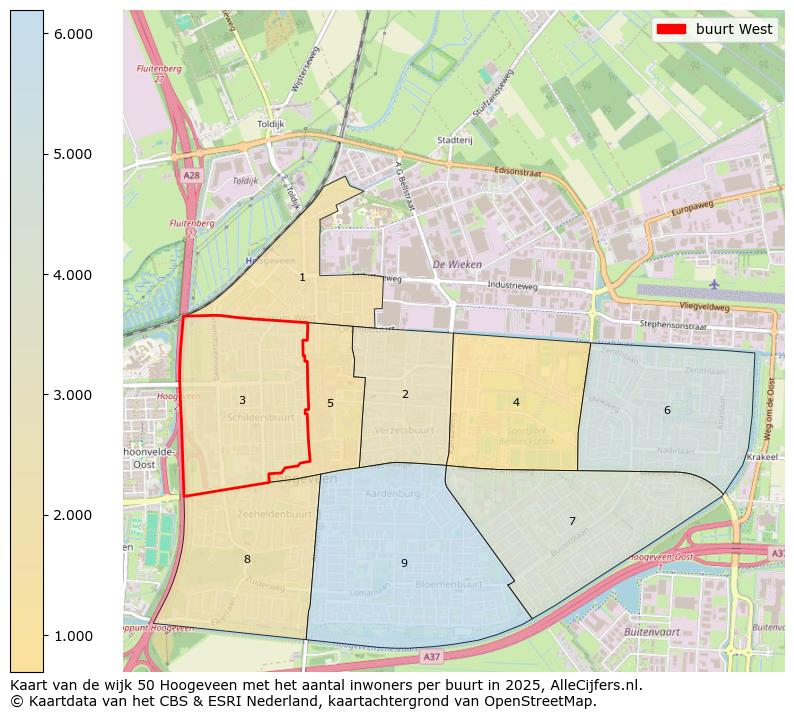 Afbeelding van de buurt West op de kaart.