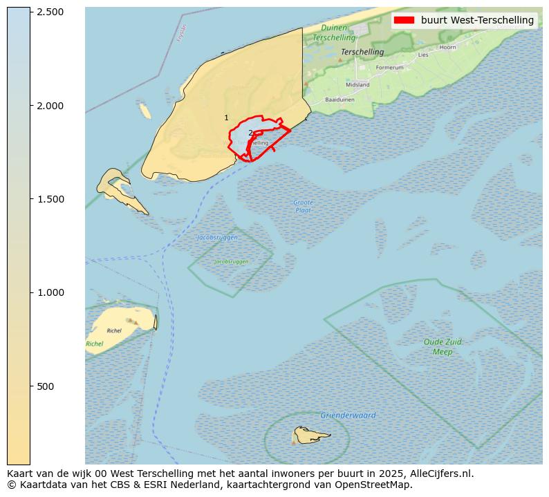 Afbeelding van de buurt West-Terschelling op de kaart.