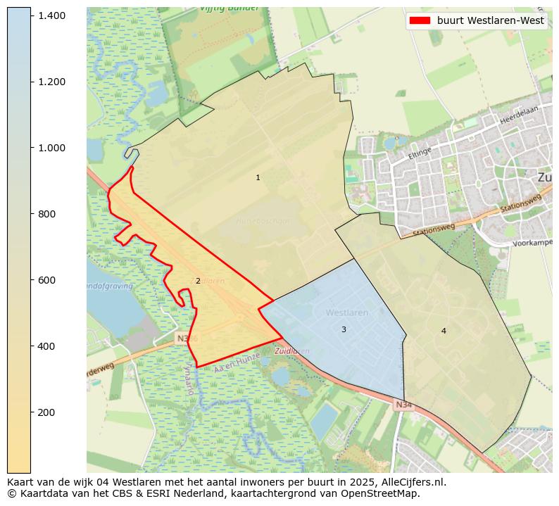 Afbeelding van de buurt Westlaren-West op de kaart.