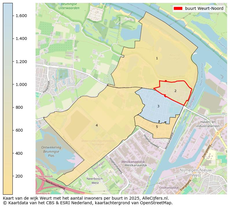 Afbeelding van de buurt Weurt-Noord op de kaart.