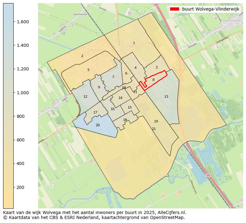 Afbeelding van de buurt Wolvega-Vlinderwijk op de kaart.
