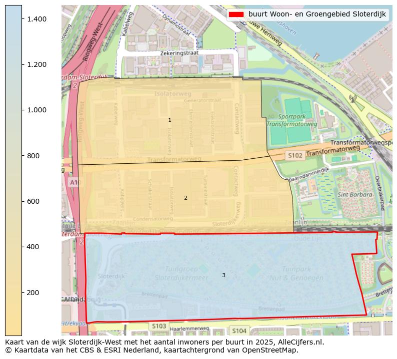 Afbeelding van de buurt Woon- en Groengebied Sloterdijk op de kaart.