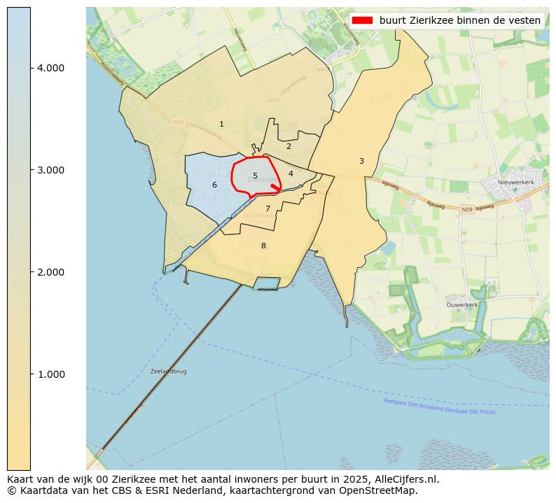 Afbeelding van de buurt Zierikzee binnen de vesten op de kaart.
