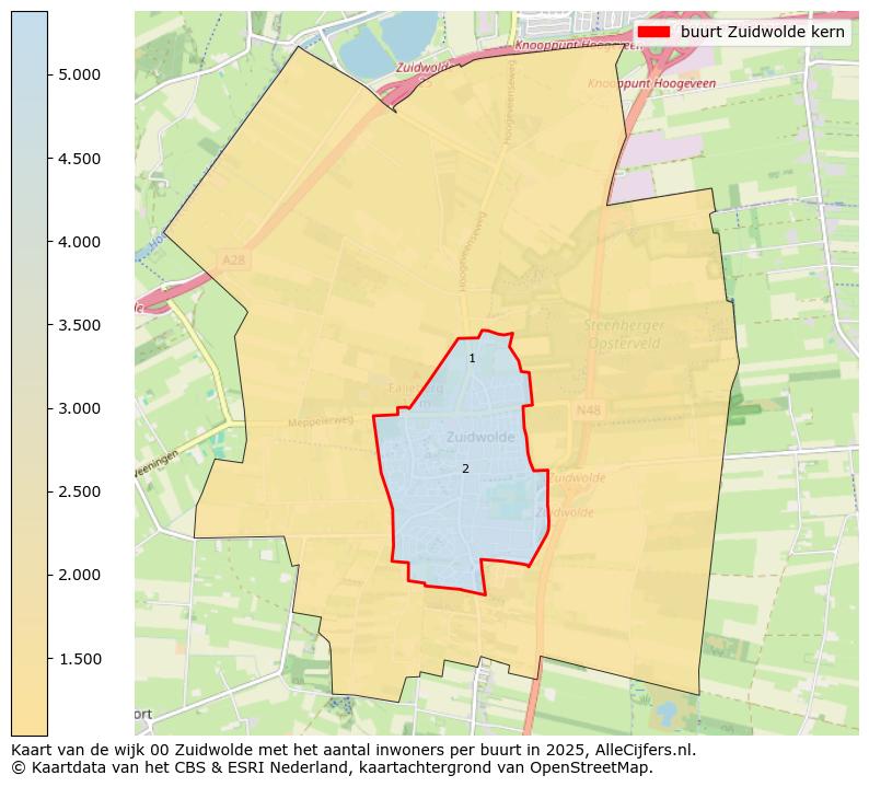Afbeelding van de buurt Zuidwolde kern op de kaart.