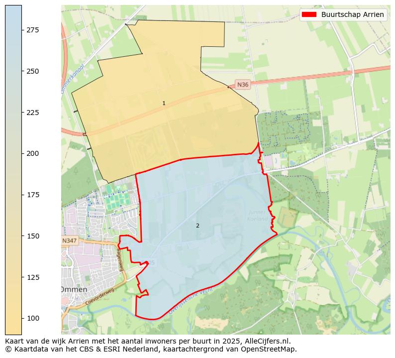Afbeelding van de Buurtschap Arrien op de kaart.