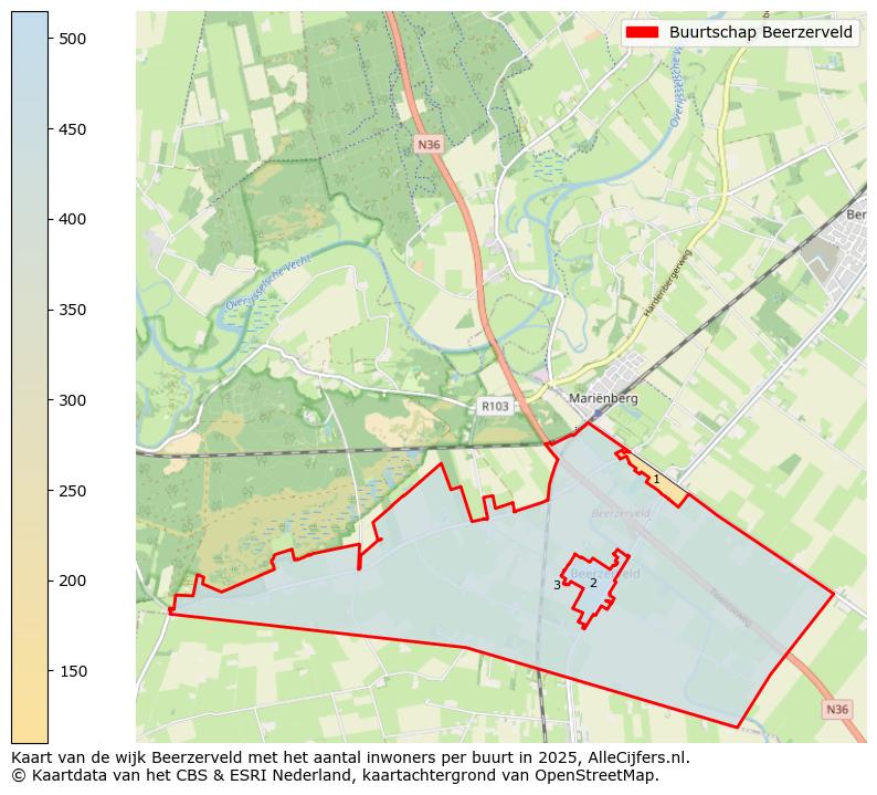 Afbeelding van de Buurtschap Beerzerveld op de kaart.
