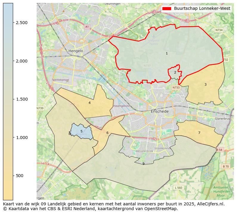 Afbeelding van de Buurtschap Lonneker-West op de kaart.