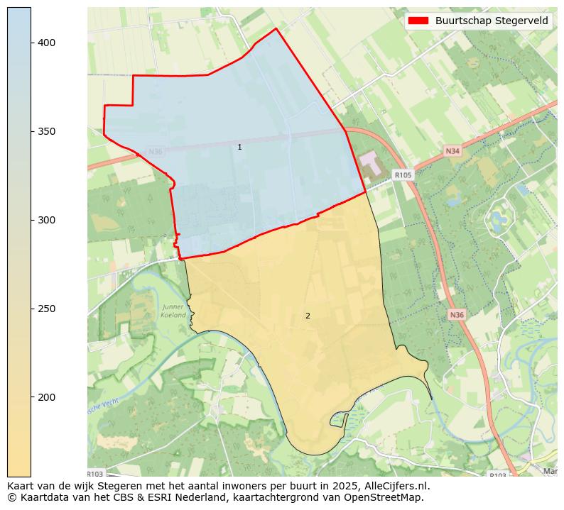 Afbeelding van de Buurtschap Stegerveld op de kaart.