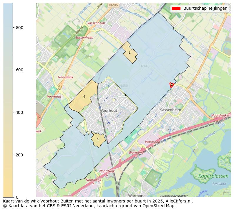 Afbeelding van de Buurtschap Teijlingen op de kaart.
