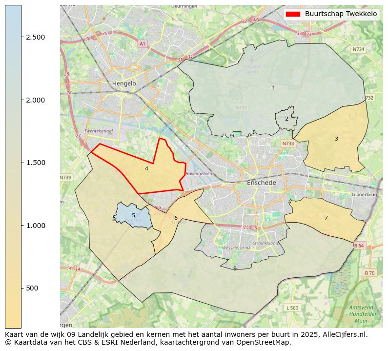 Afbeelding van de Buurtschap Twekkelo op de kaart.