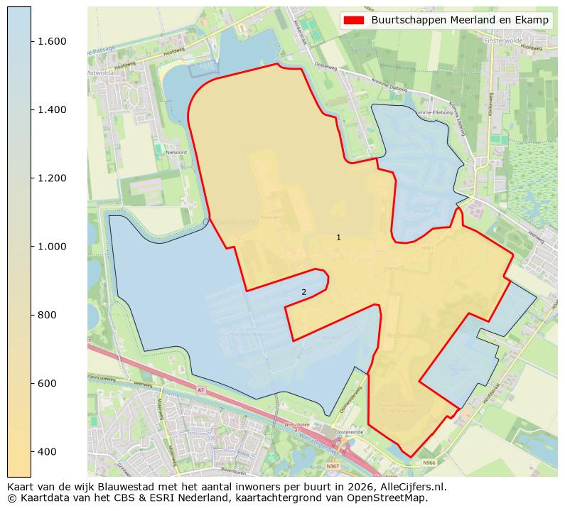Afbeelding van de Buurtschappen Meerland en Ekamp op de kaart.