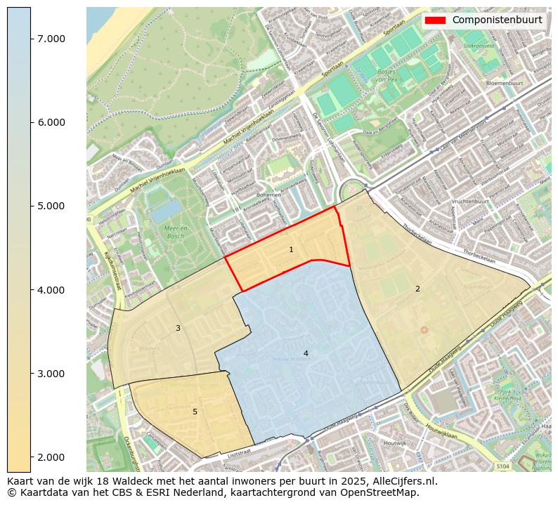 Afbeelding van de Componistenbuurt op de kaart.