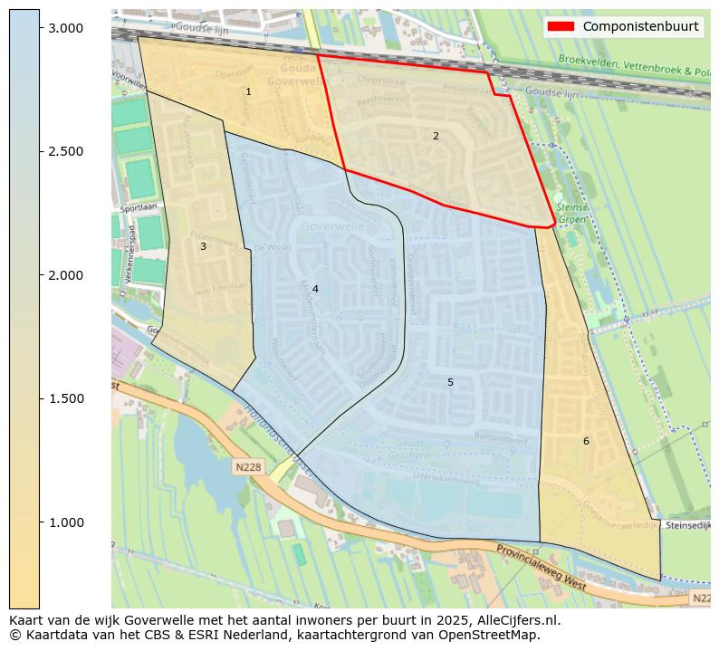 Afbeelding van de Componistenbuurt op de kaart.