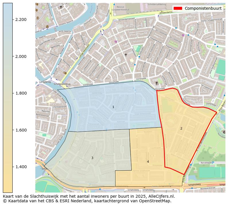 Afbeelding van de Componistenbuurt op de kaart.
