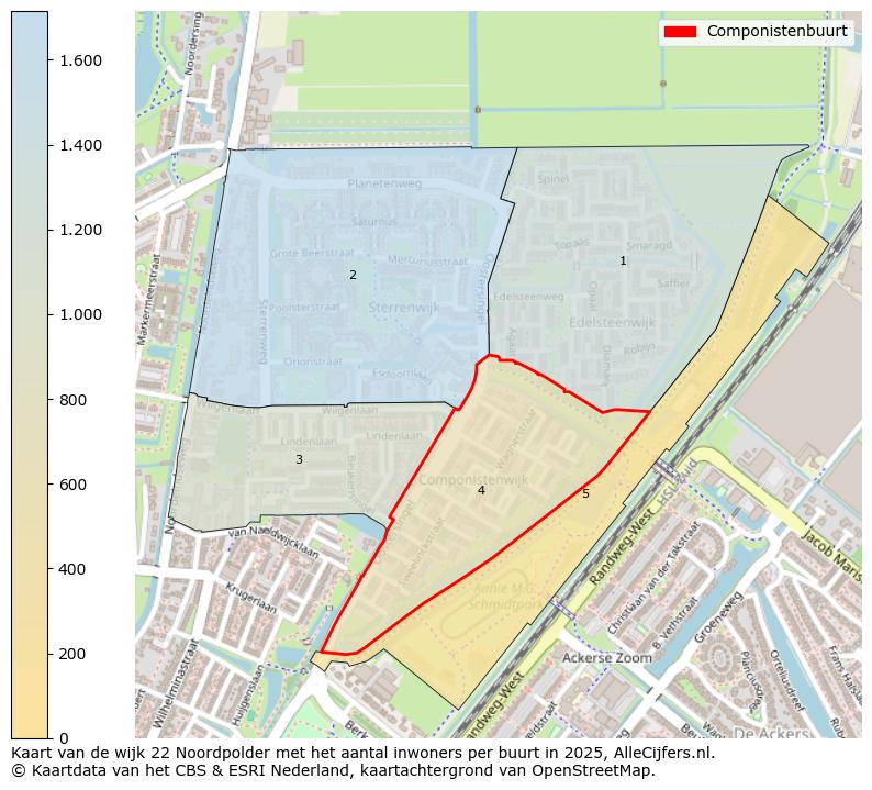 Afbeelding van de Componistenbuurt op de kaart.