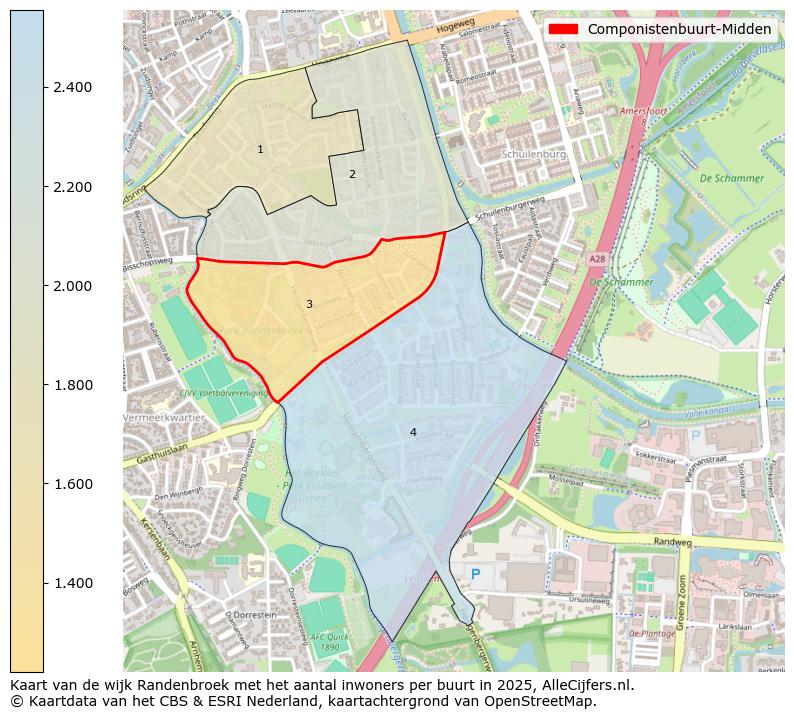 Afbeelding van de Componistenbuurt-Midden op de kaart.