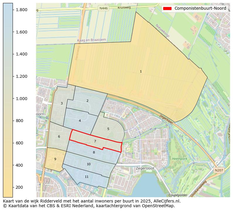 Afbeelding van de Componistenbuurt-Noord op de kaart.
