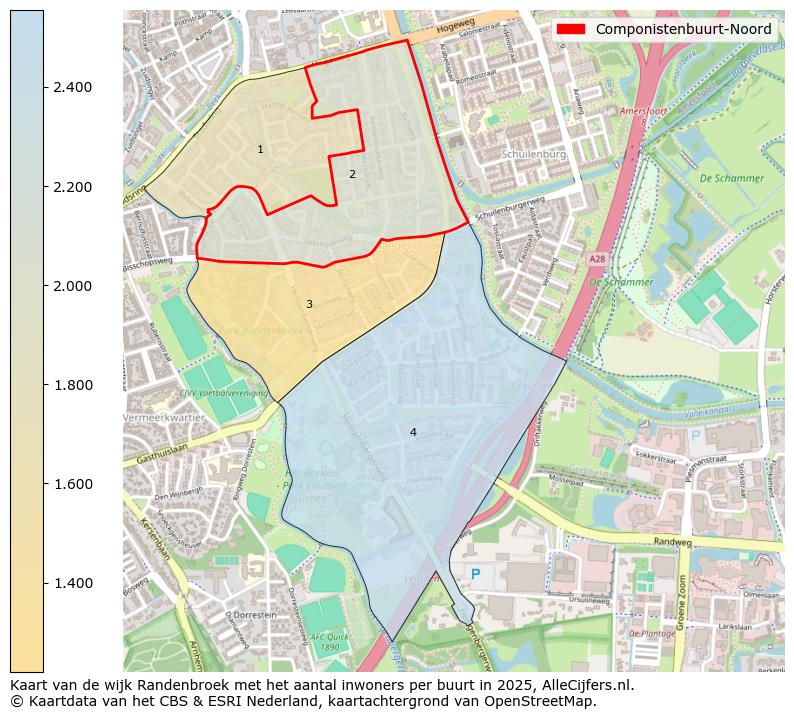 Afbeelding van de Componistenbuurt-Noord op de kaart.