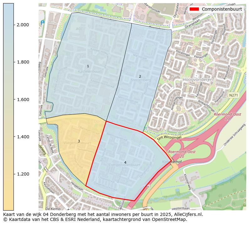 Afbeelding van de Componistenbuurt op de kaart.