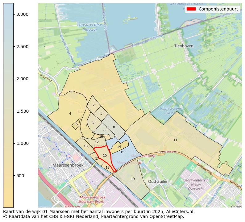 Afbeelding van de Componistenbuurt op de kaart.
