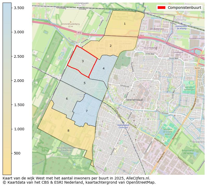 Afbeelding van de Componistenbuurt op de kaart.