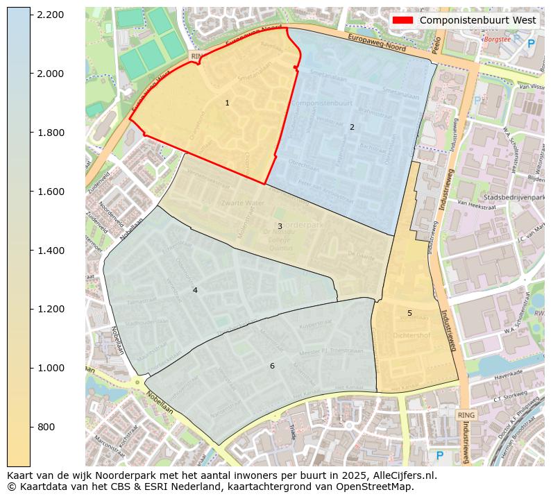 Afbeelding van de Componistenbuurt West op de kaart.
