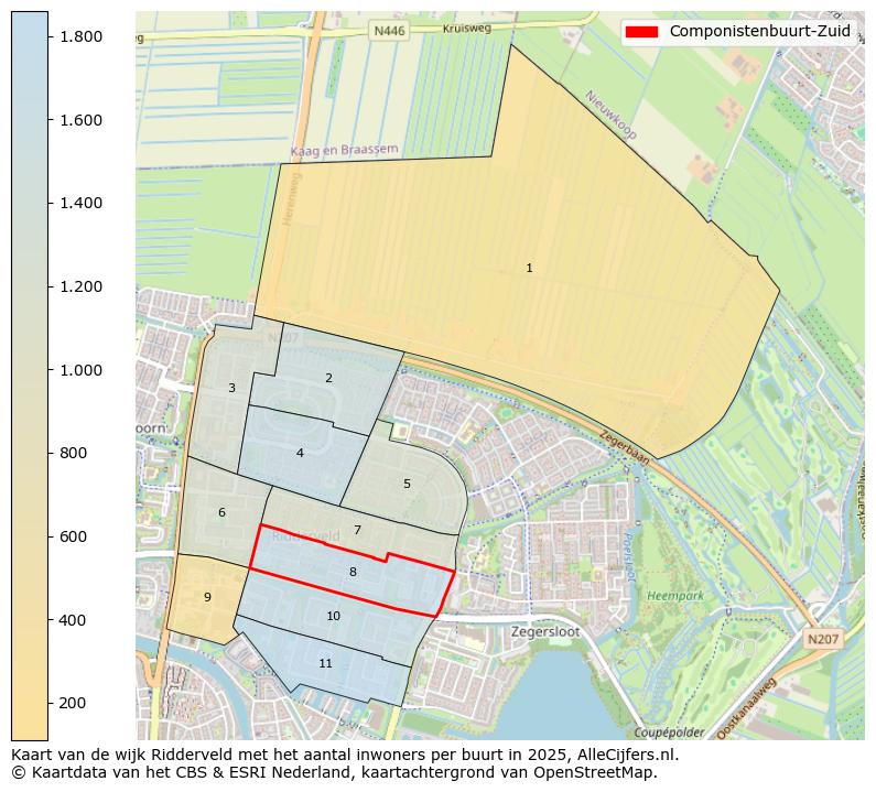Afbeelding van de Componistenbuurt-Zuid op de kaart.