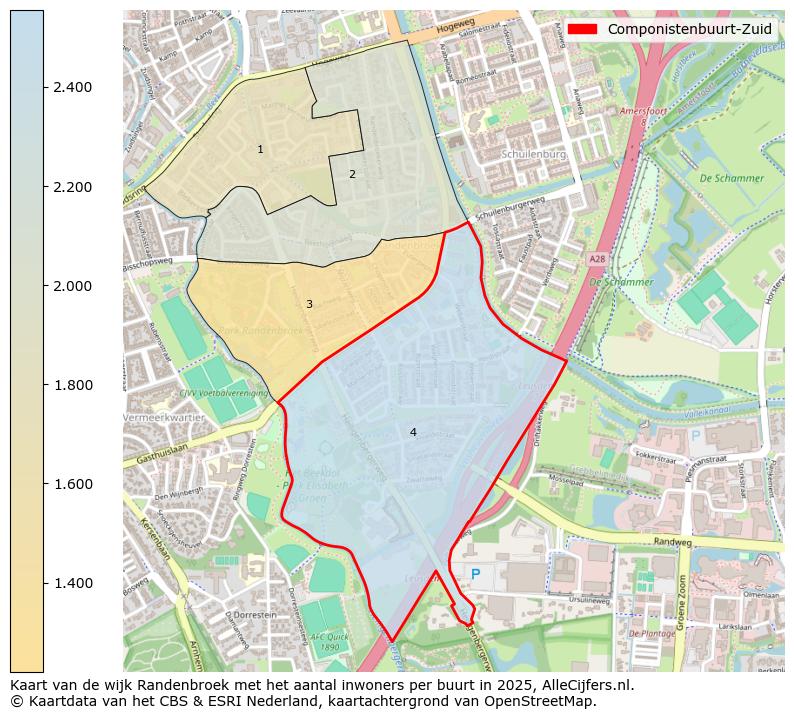 Afbeelding van de Componistenbuurt-Zuid op de kaart.