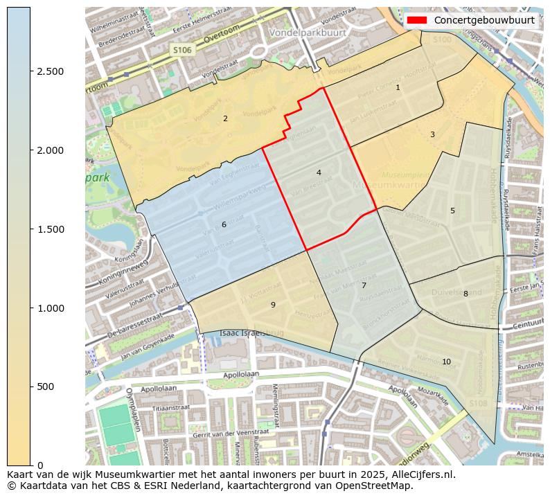 Afbeelding van de Concertgebouwbuurt op de kaart.