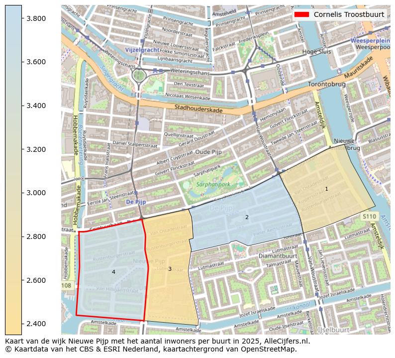 Afbeelding van de Cornelis Troostbuurt op de kaart.