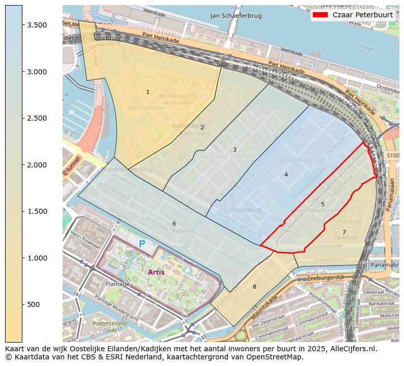 Afbeelding van de Czaar Peterbuurt op de kaart.