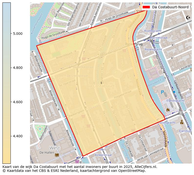 Afbeelding van de Da Costabuurt-Noord op de kaart.