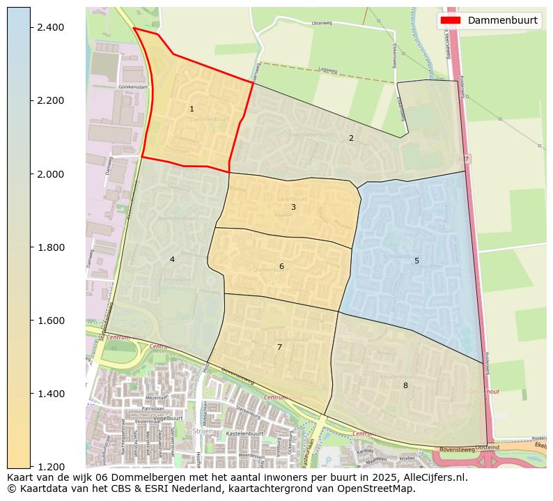 Afbeelding van de Dammenbuurt op de kaart.