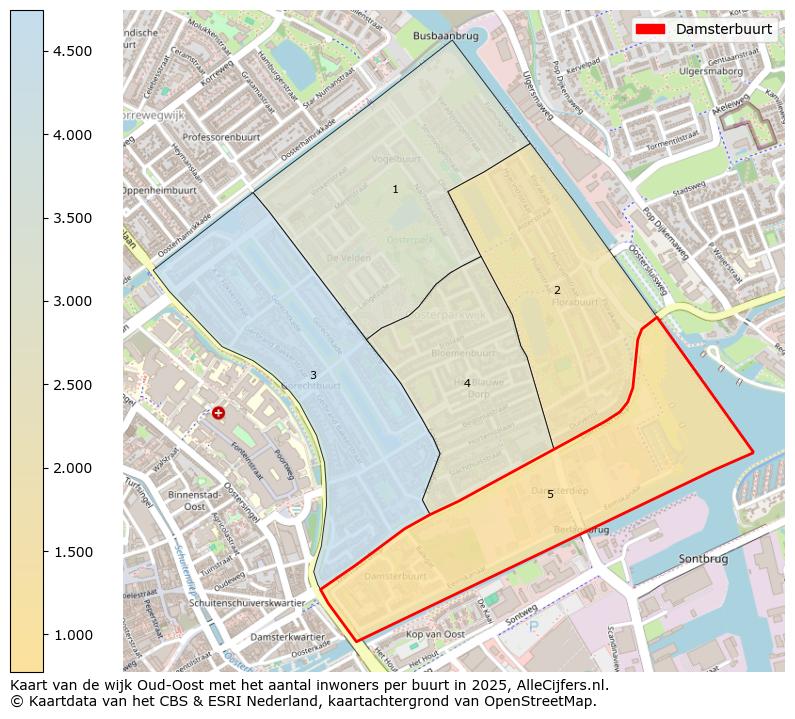 Afbeelding van de Damsterbuurt op de kaart.