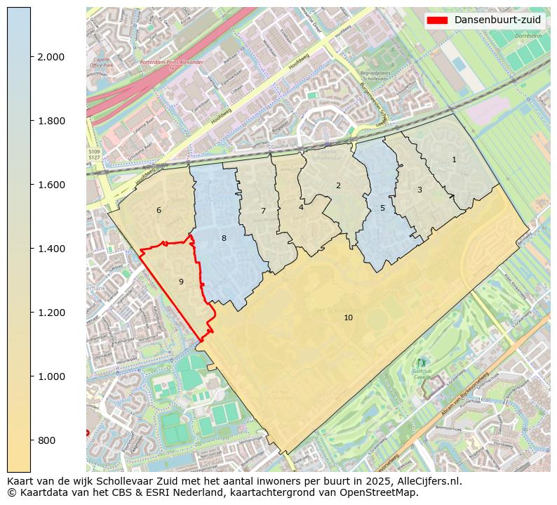 Afbeelding van de Dansenbuurt-zuid op de kaart.
