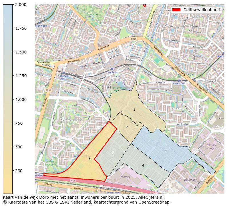 Afbeelding van de Delftsewallenbuurt op de kaart.