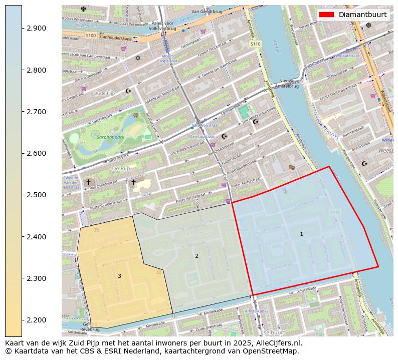 Afbeelding van de Diamantbuurt op de kaart.